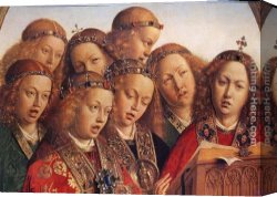 Cowboy Singing Canvas Paintings - The Ghent Altarpiece Singing Angels [detail] by Jan van Eyck